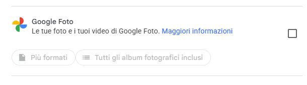 Google Takeout export selection for Google Photos